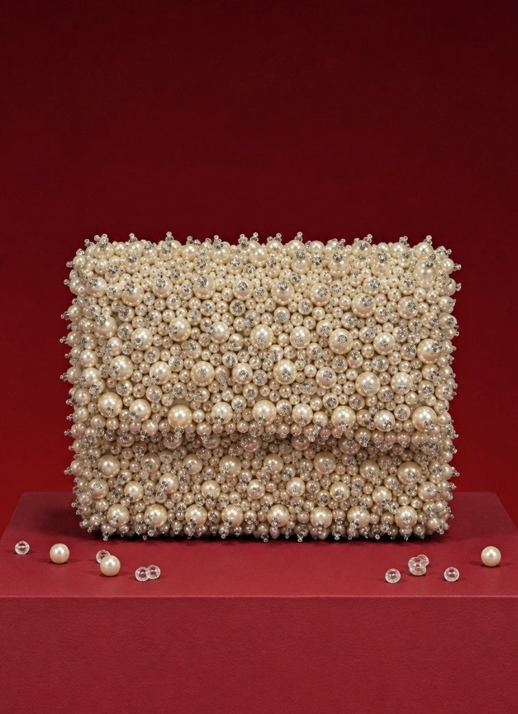 Ivory Suede Pearl Embellished Mini Bag