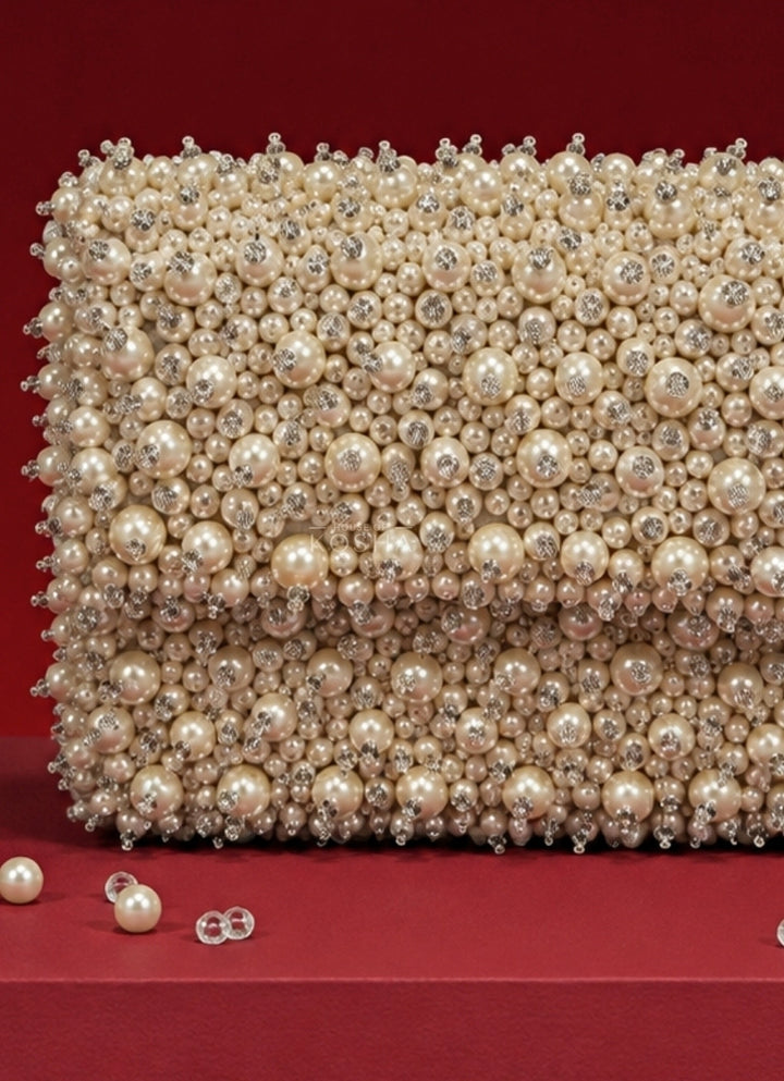 Ivory Suede Pearl Embellished Mini Bag