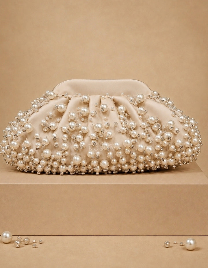 Ivory Suede Embellished Clutch