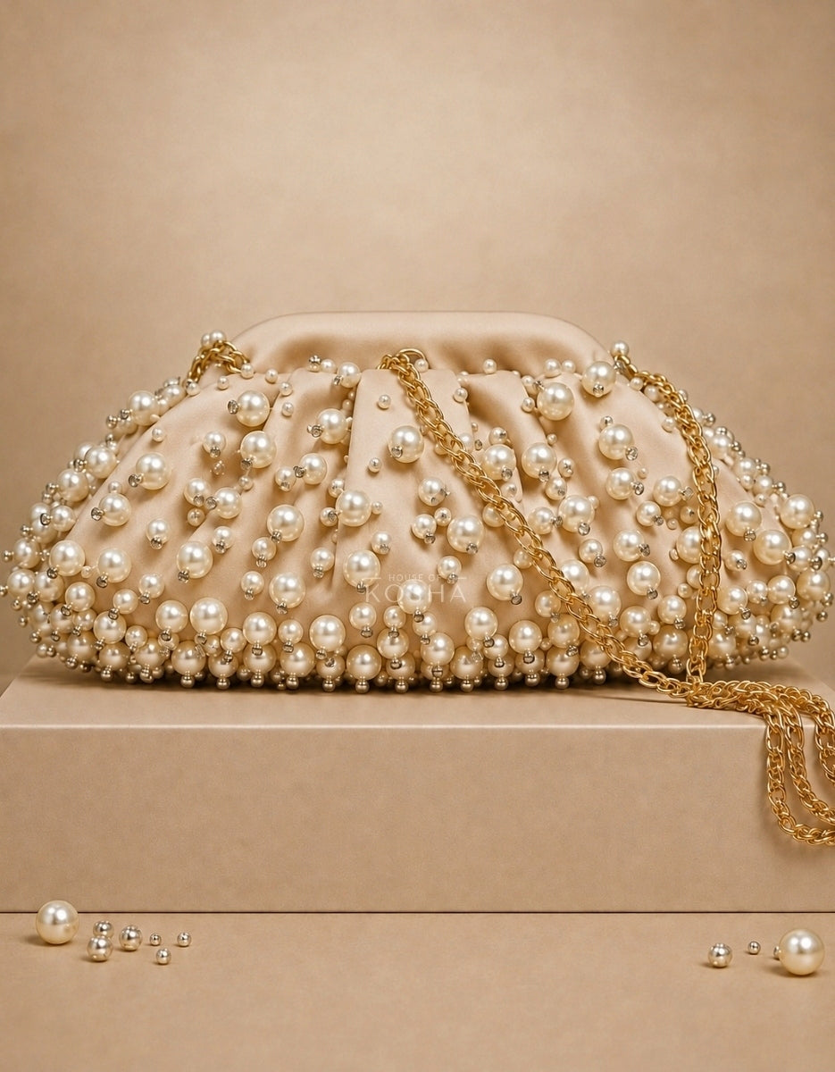 Ivory Suede Embellished Clutch