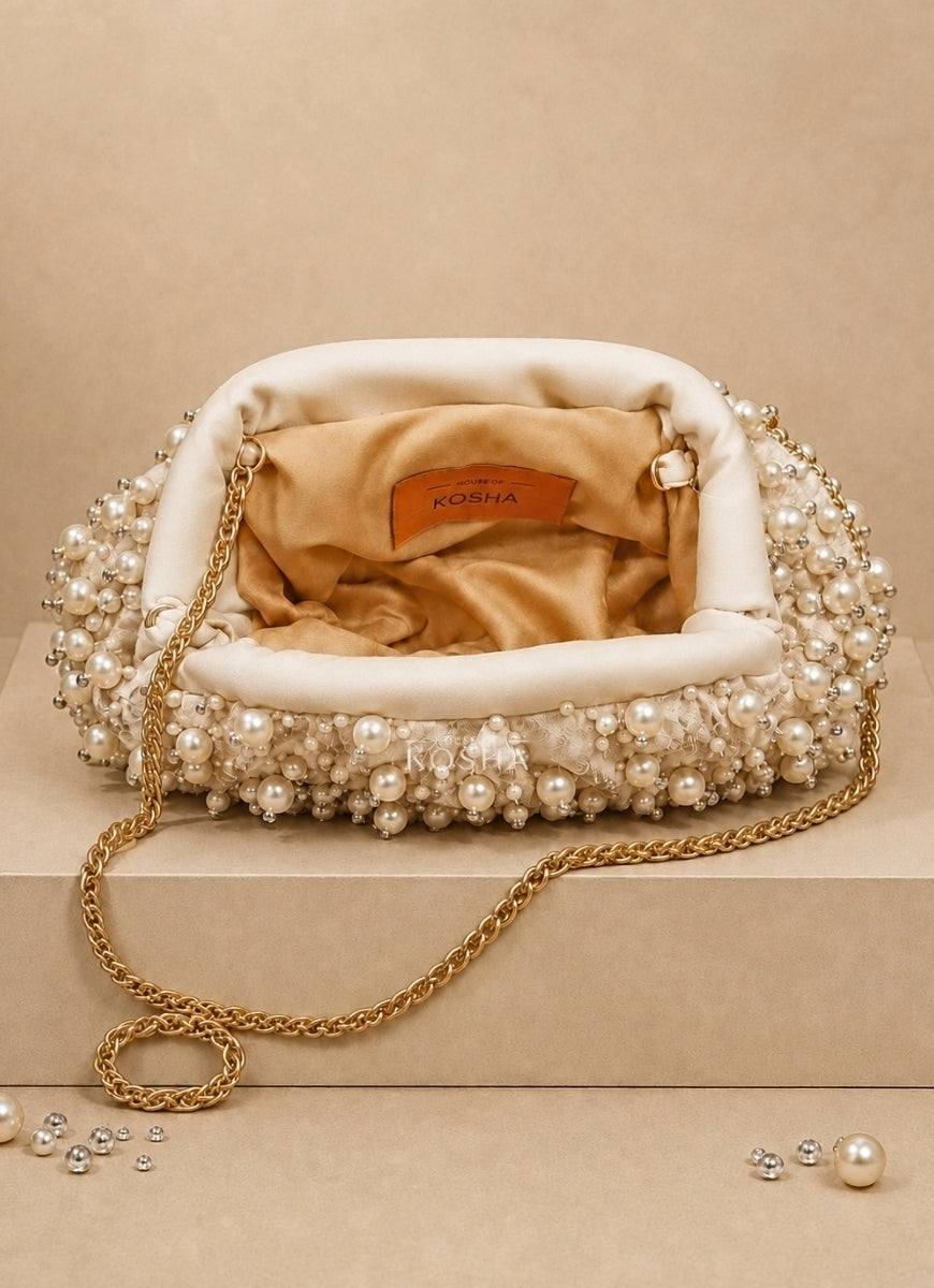 Ivory Suede Embellished Clutch