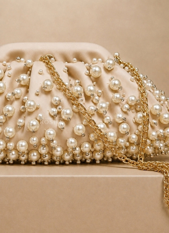 Ivory Suede Embellished Clutch