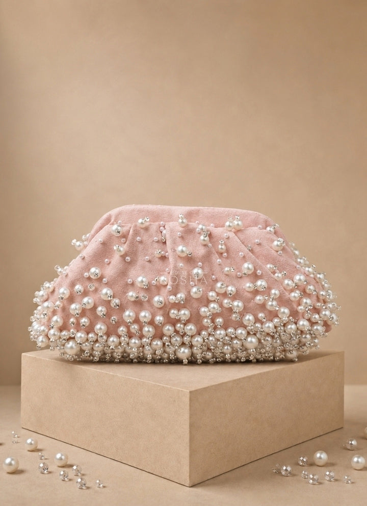 Pink Suede Embellished Clutch