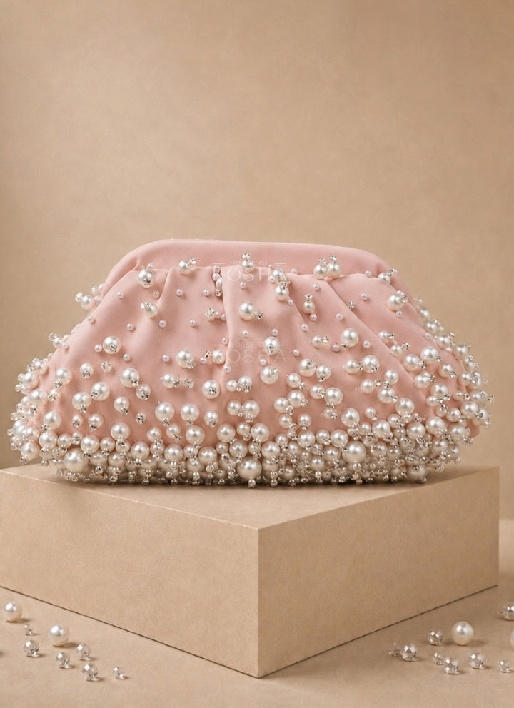 Pink Suede Embellished Clutch
