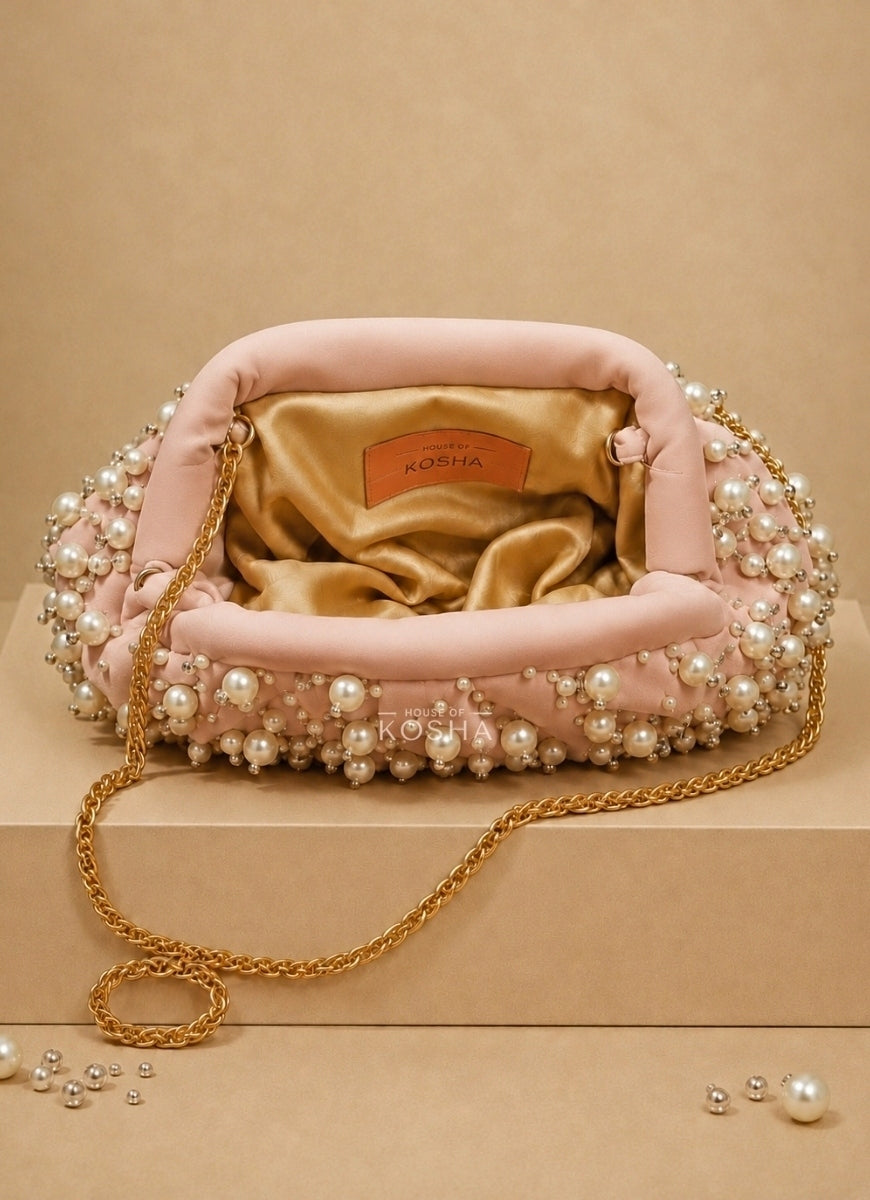 Pink Suede Embellished Clutch