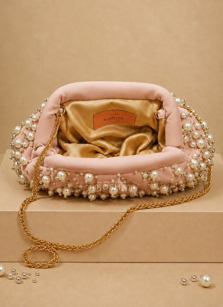 Pink Suede Embellished Clutch