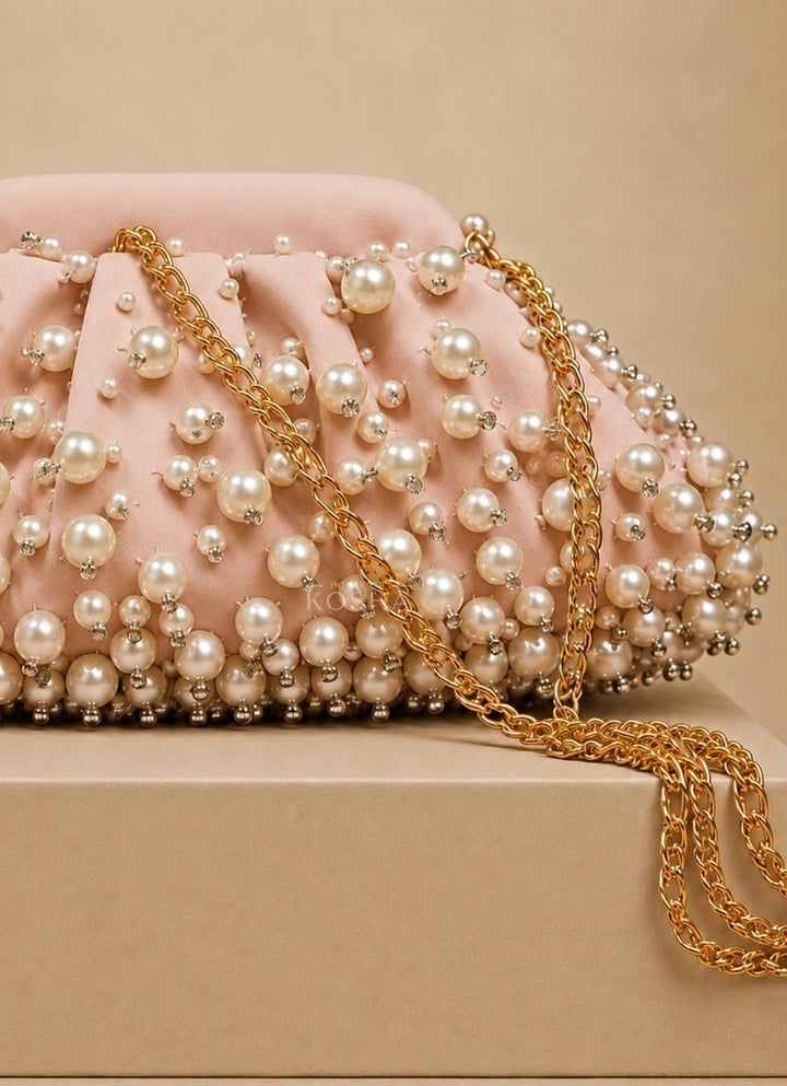 Pink Suede Embellished Clutch