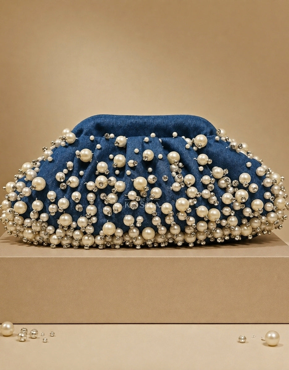 Blue Denim Embellished Clutch
