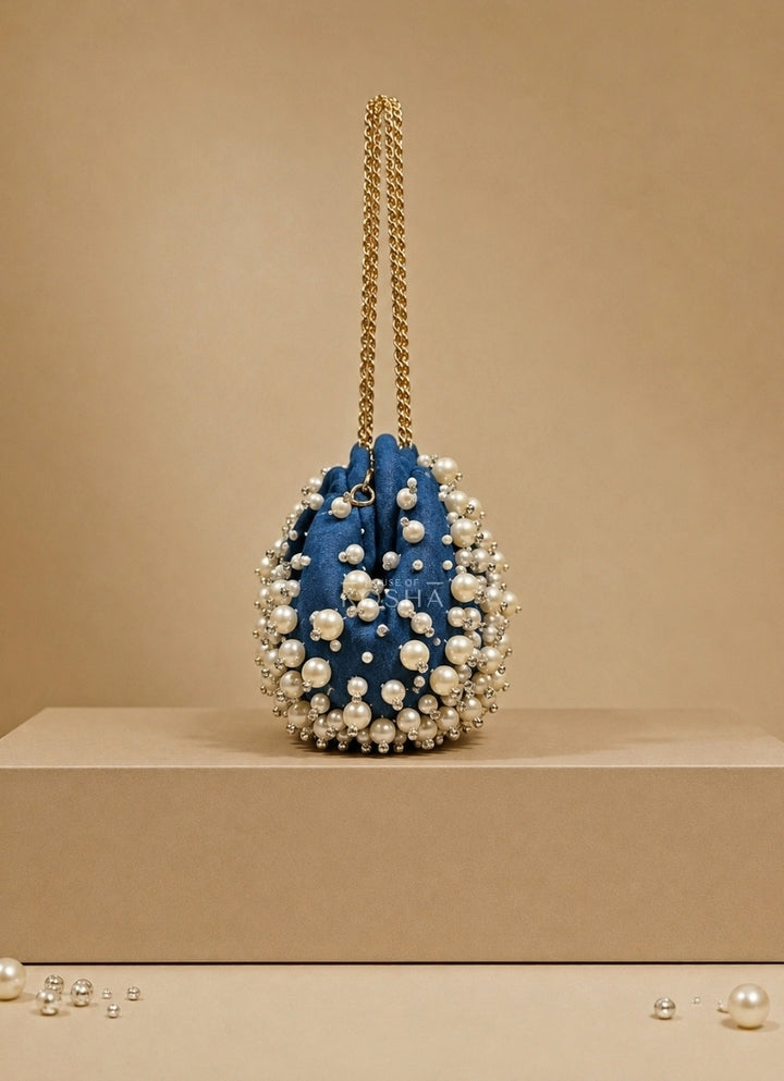 Blue Denim Embellished Clutch
