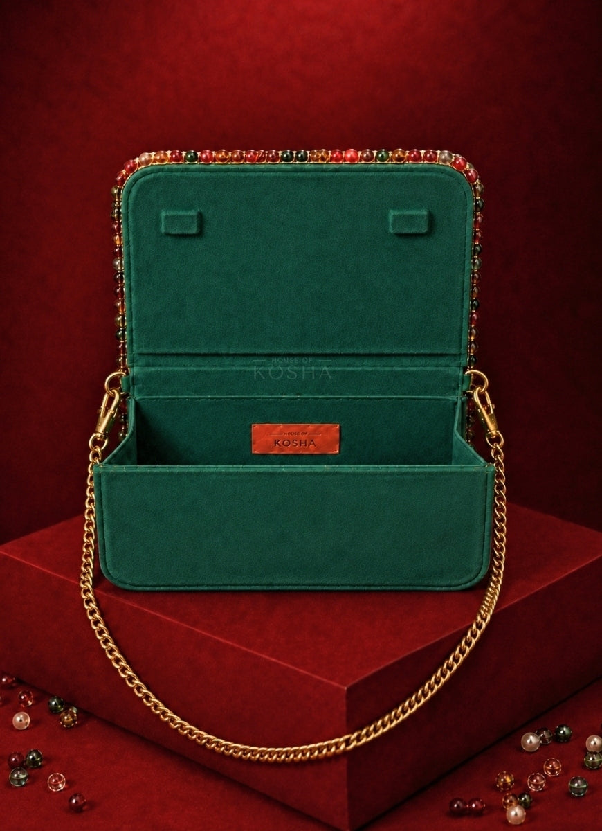 Multicolor Suede Embellished Clutch