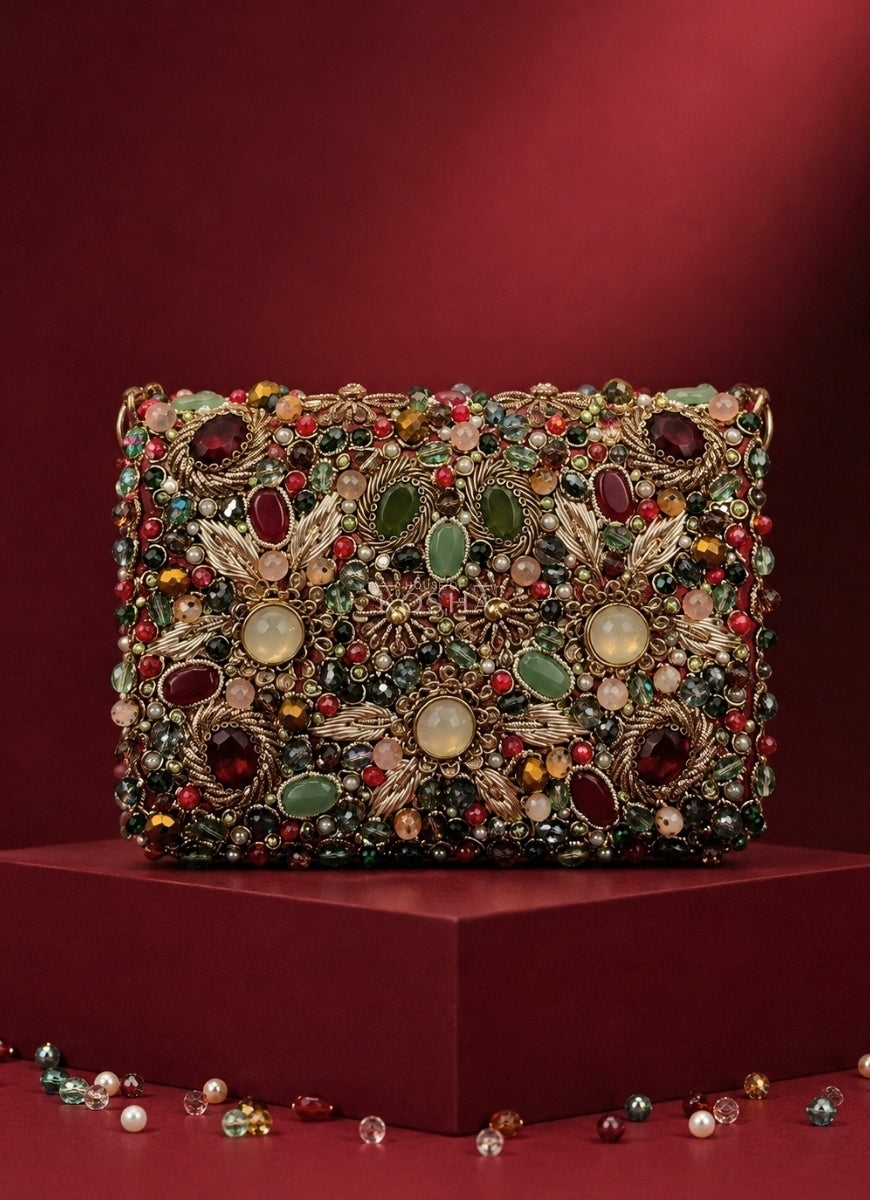 Multicolor Suede Embellished Mini Bag