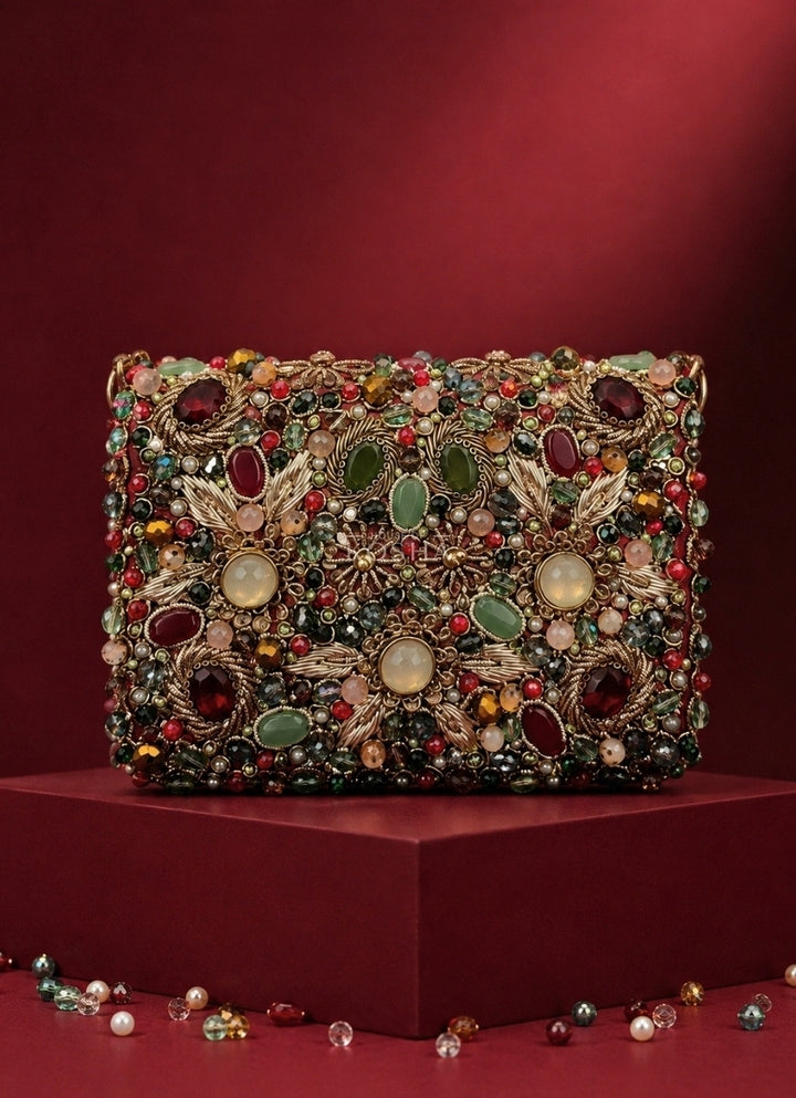Multicolor Suede Embellished Mini Bag