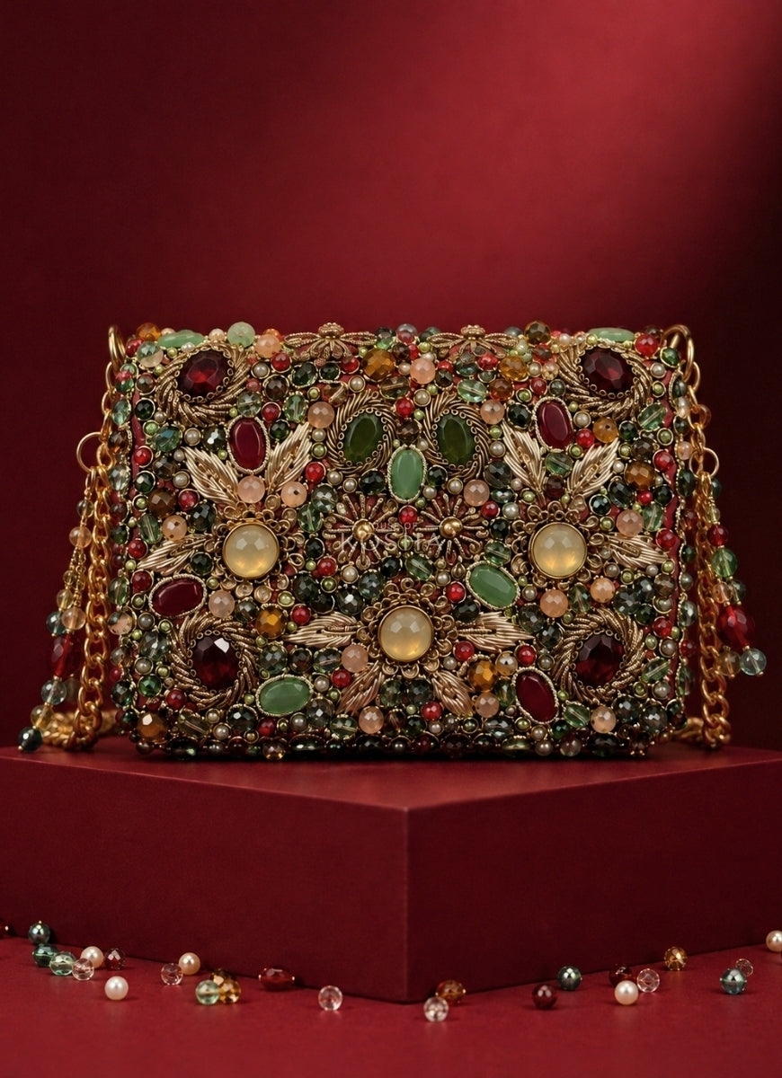 Multicolor Suede Embellished Mini Bag