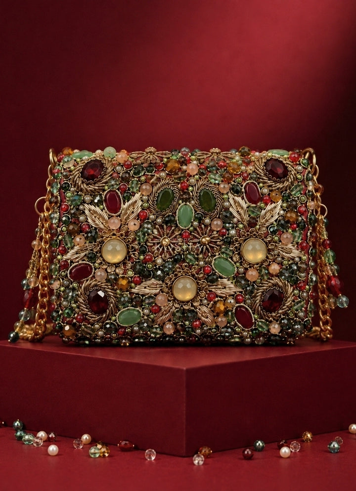 Multicolor Suede Embellished Mini Bag