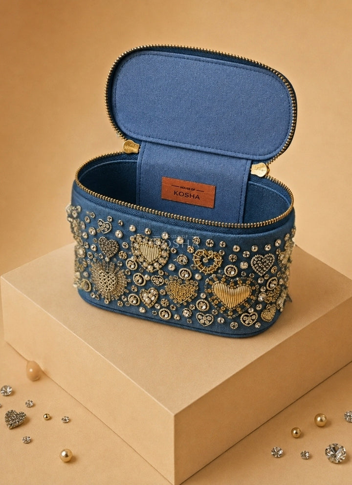 Gold &amp; Silver Denim Embroidered Vanity Bag