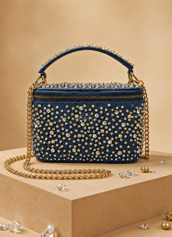 Gold &amp; Silver Denim Vanity Bag