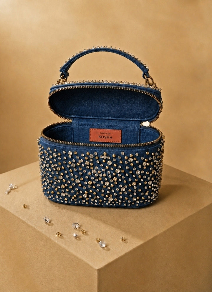 Gold &amp; Silver Denim Vanity Bag