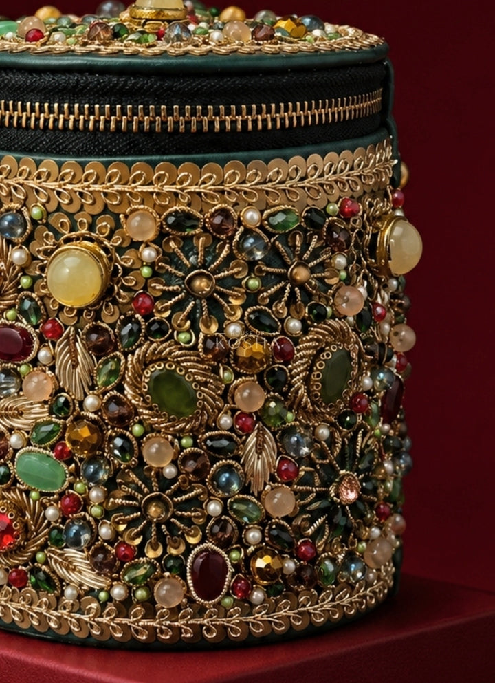 Multicolor Leather Embellished Cylinder Mini Bag