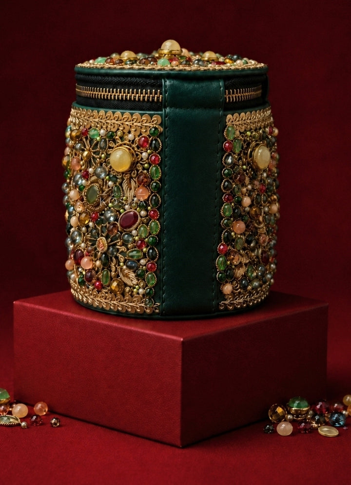 Multicolor Leather Embellished Cylinder Mini Bag