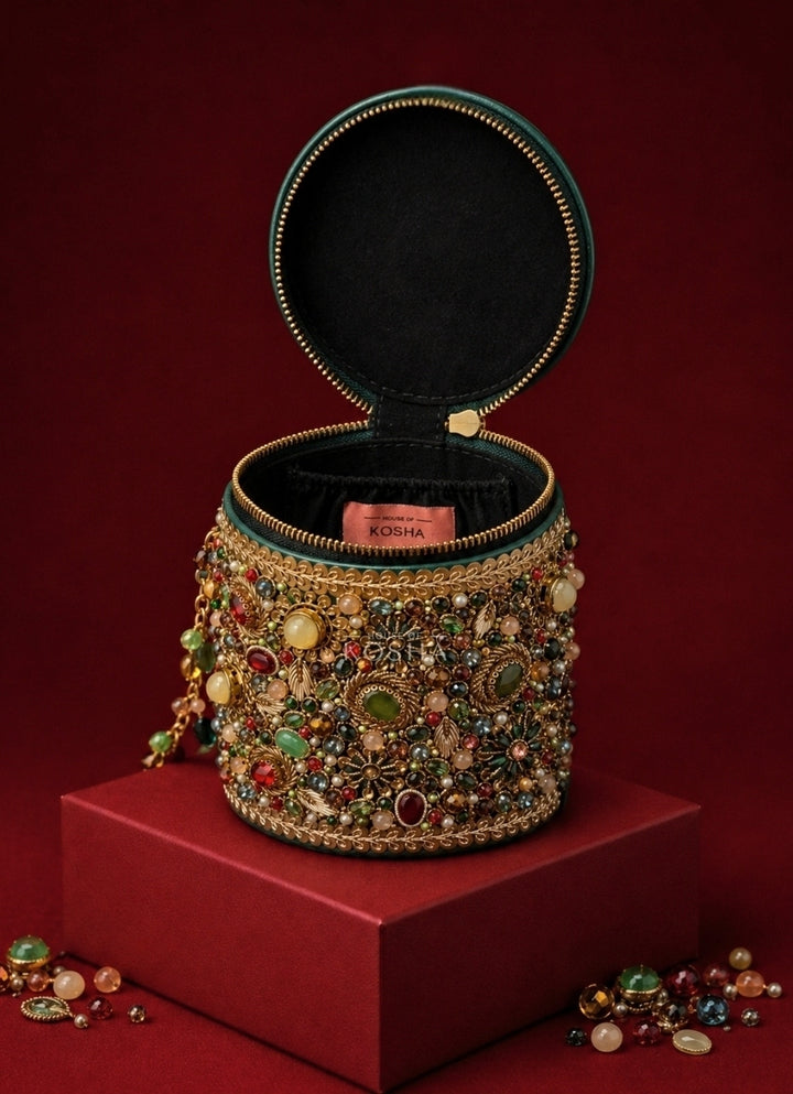 Multicolor Leather Embellished Cylinder Mini Bag