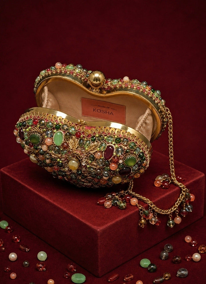 Multicolor Suede Embellished Heart Bag