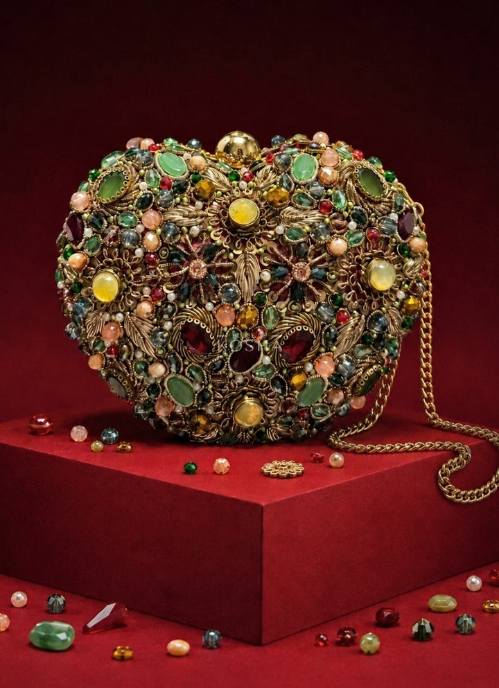 Multicolor Suede Embellished Heart Bag