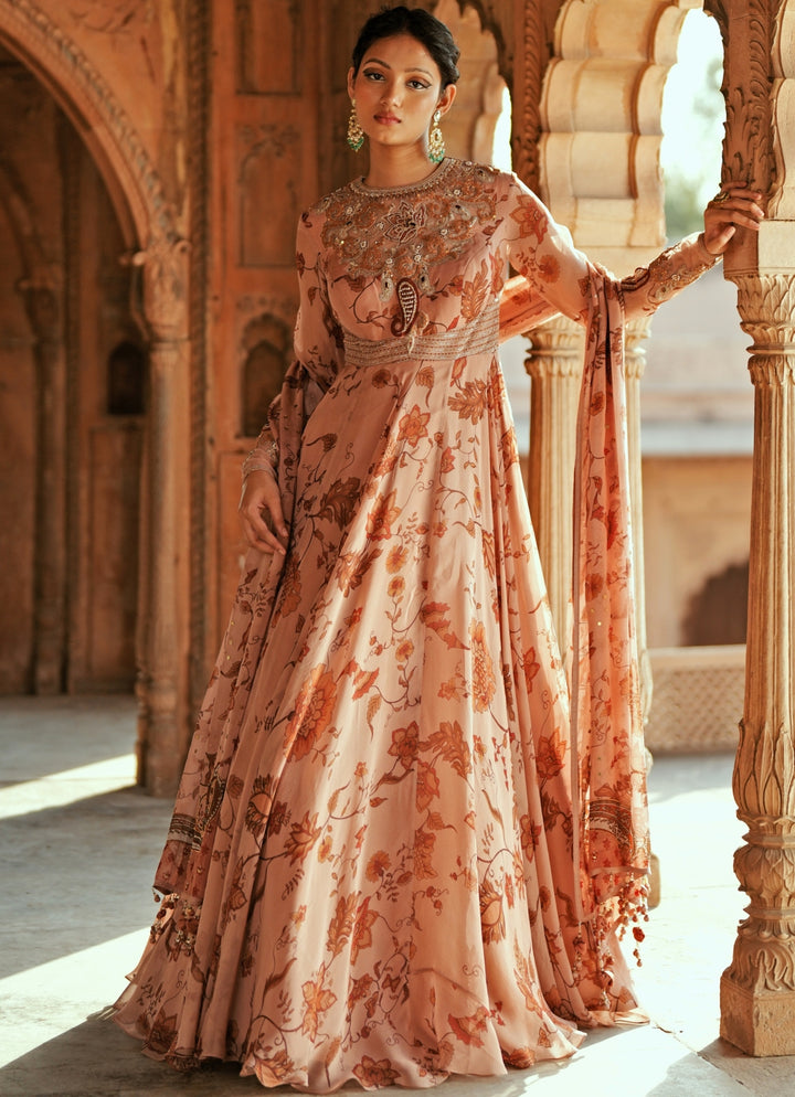 Blush Pink Organza Embroidered Anarkali Set