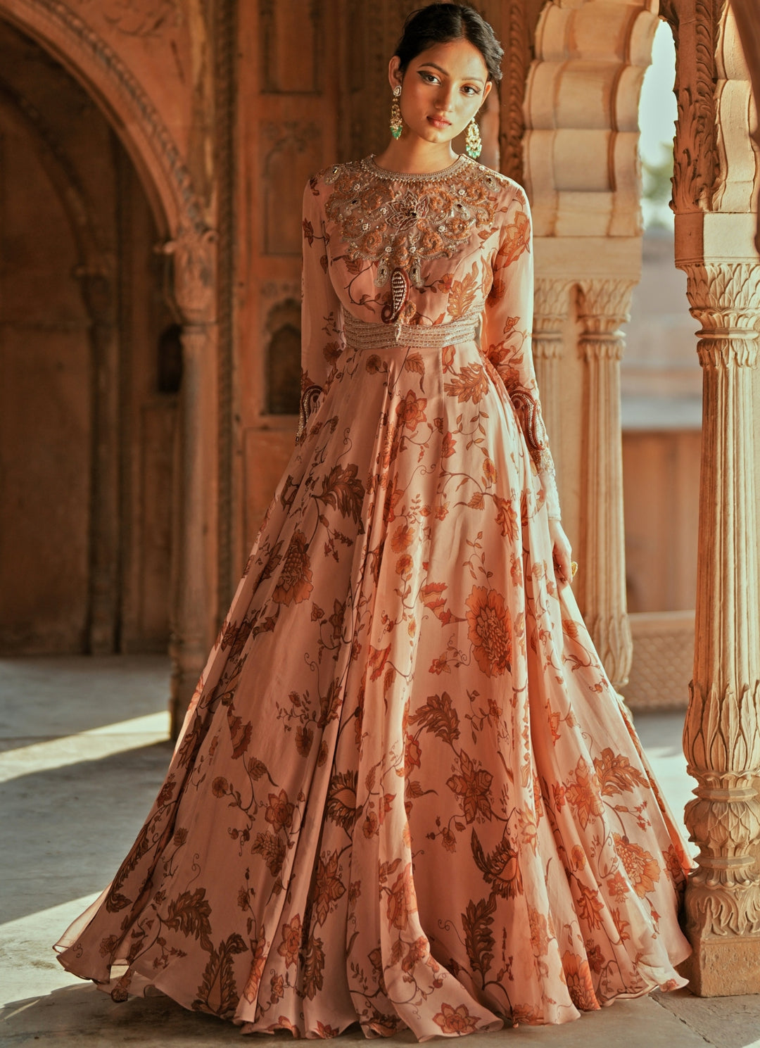 Blush Pink Organza Embroidered Anarkali Set