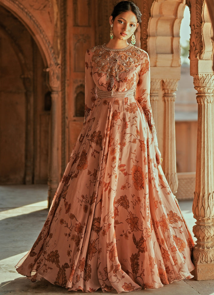 Blush Pink Organza Embroidered Anarkali Set