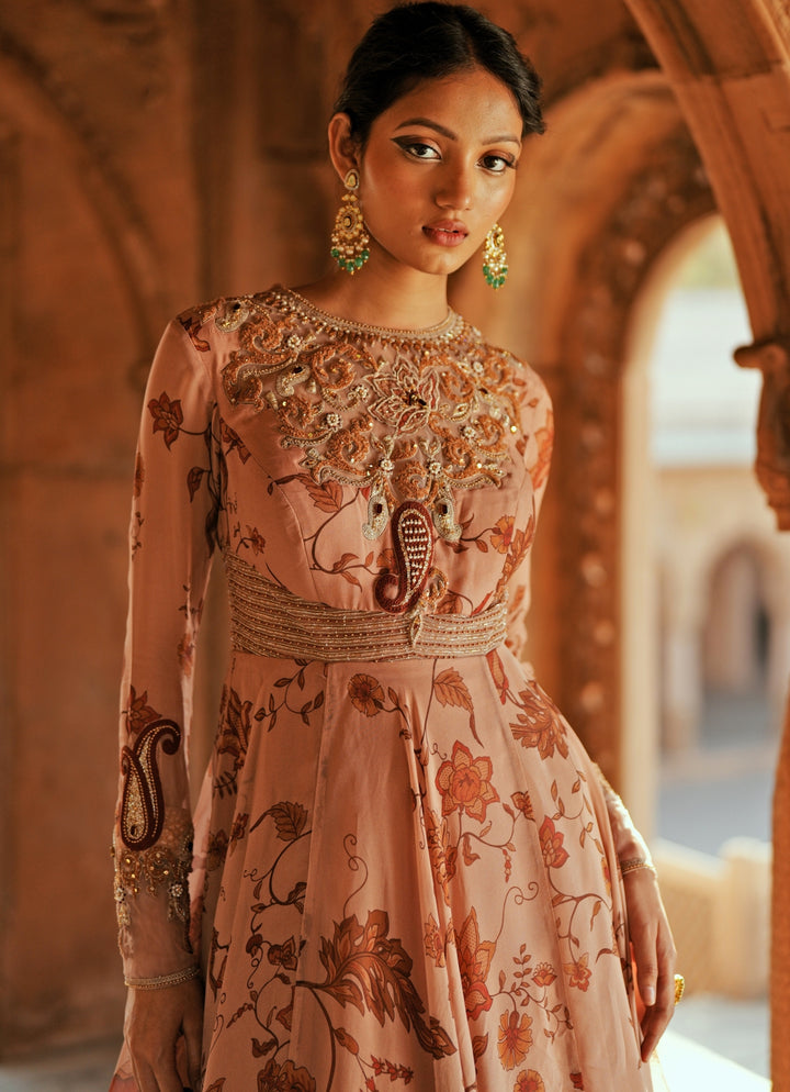 Blush Pink Organza Embroidered Anarkali Set