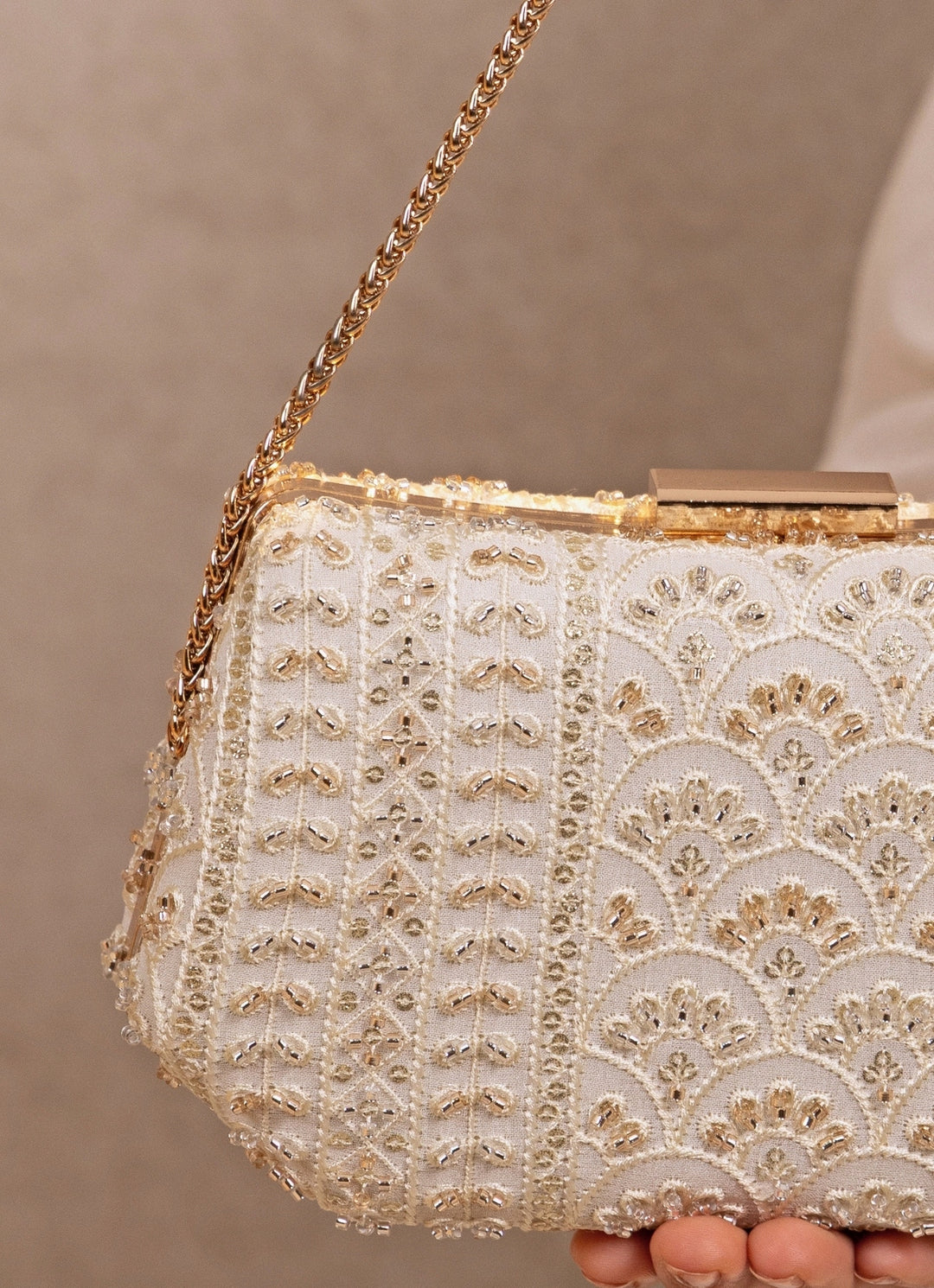 Ivory Embroidered Clutch