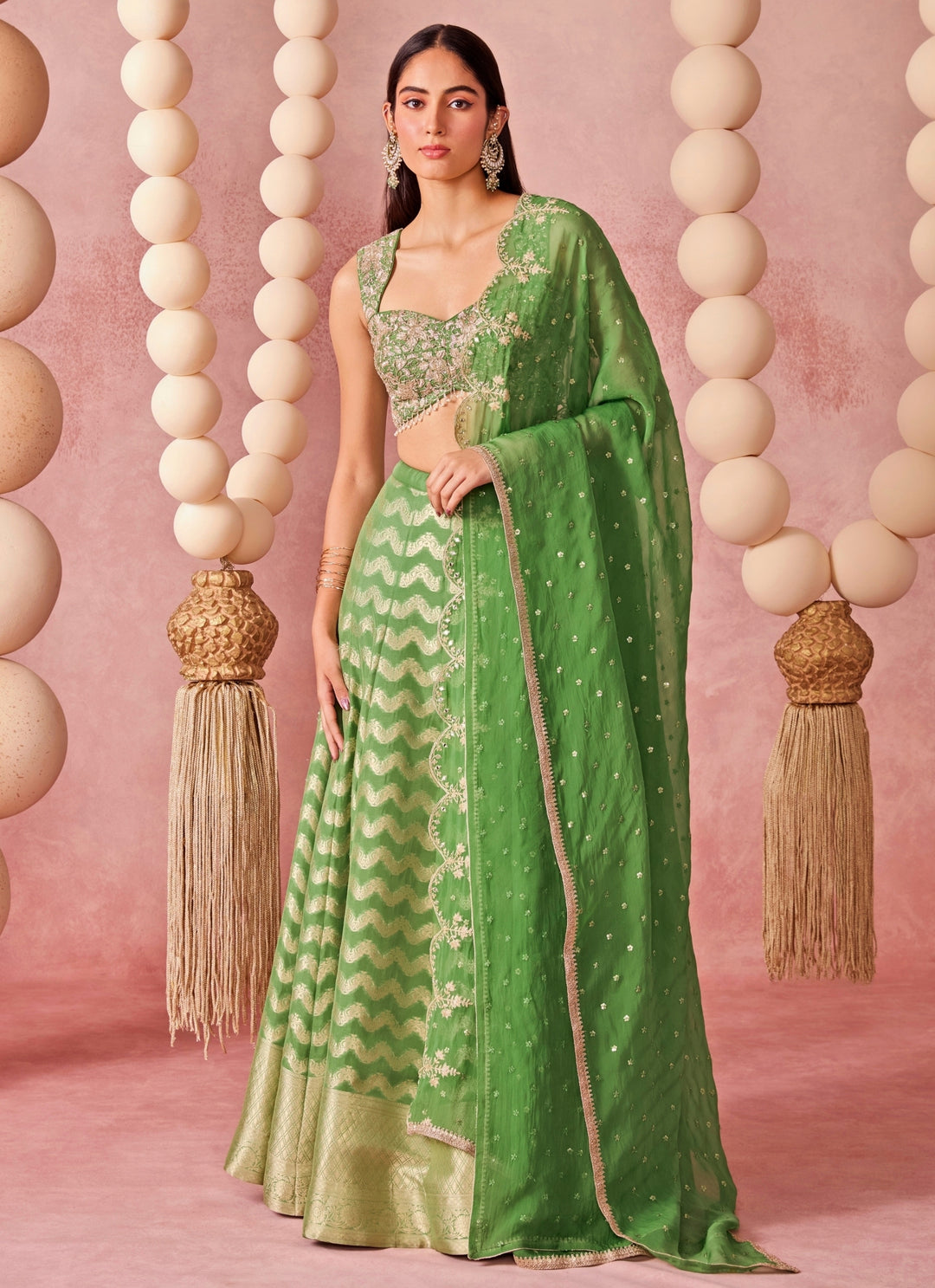 Green Jamewar Lehenga Set