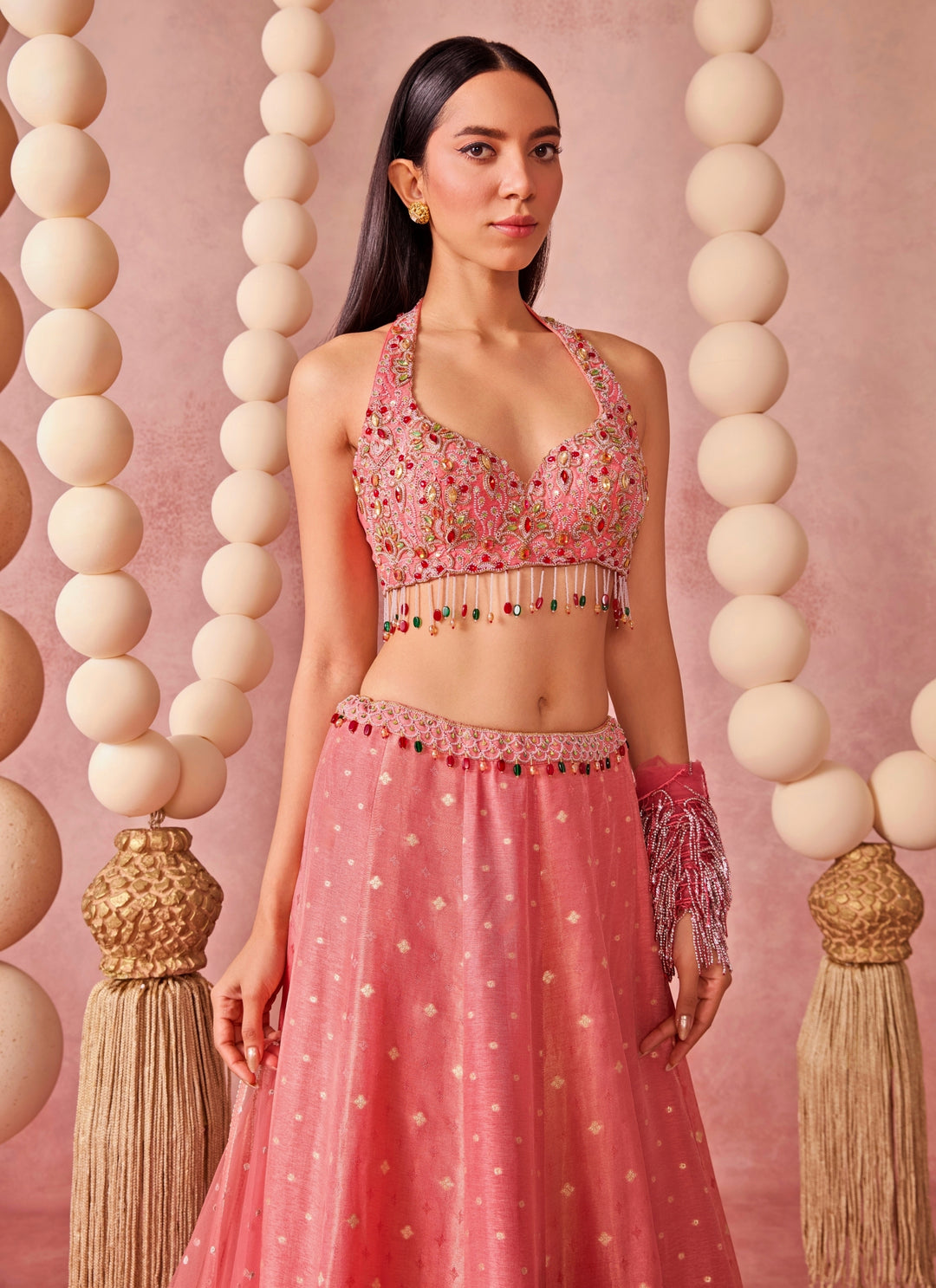 Coral Pink Jamewar Lehenga Set
