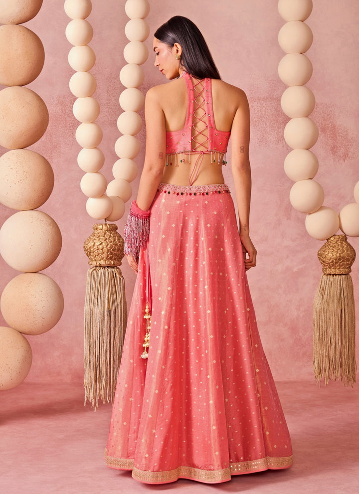 Coral Pink Jamewar Lehenga Set