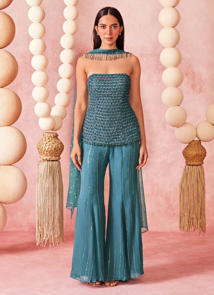 Blue Georgette Kurta Pants Set