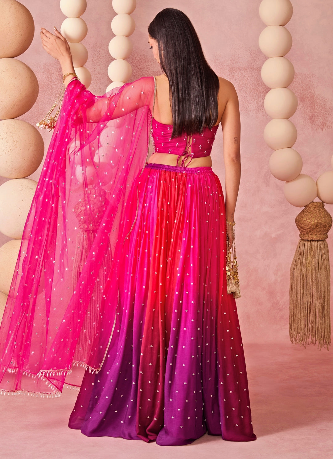 Hot Pink And Purple Georgette Corset Lehenga Set
