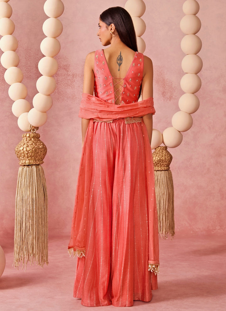 Coral Jamewar Palazzo Pants Set