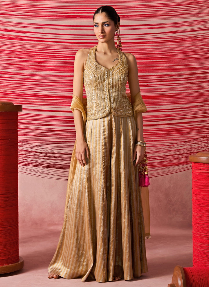 Gold Jamewar Corset Palazzo Set
