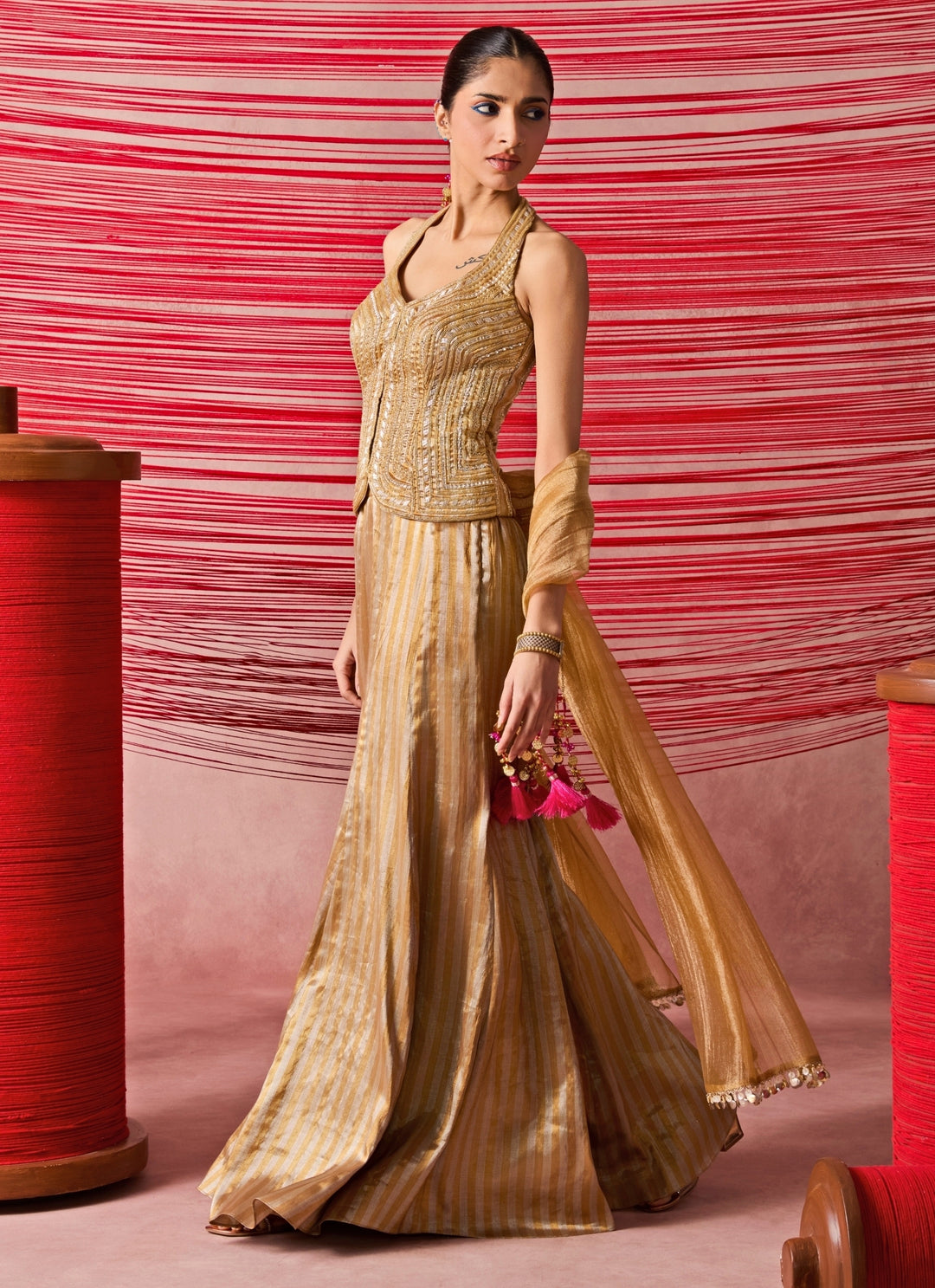 Gold Jamewar Corset Palazzo Set