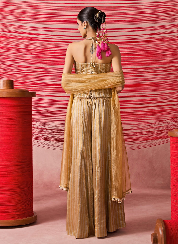 Gold Jamewar Corset Palazzo Set