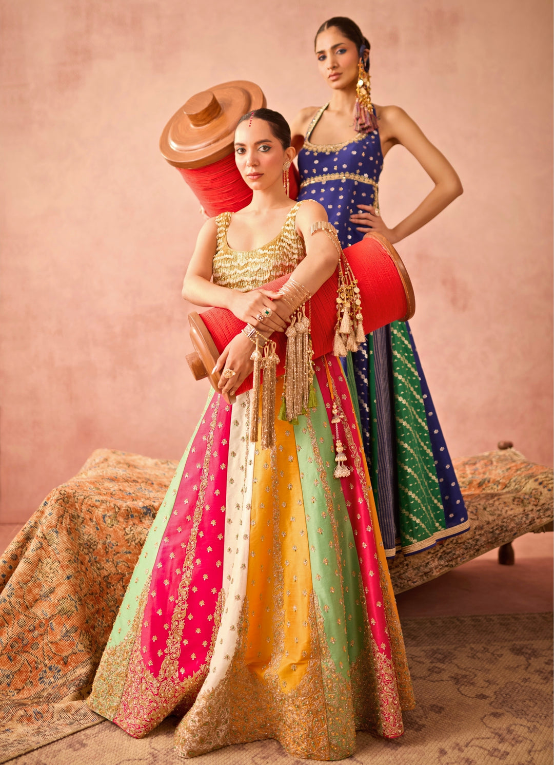 Multicolour Silk Lehenga Set