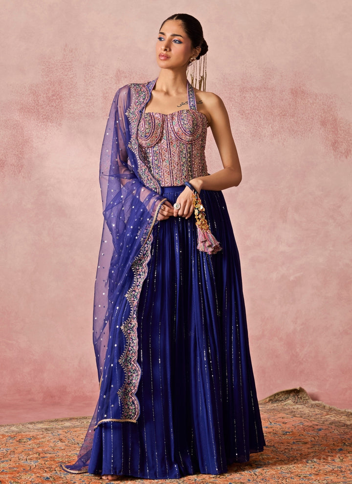 Royal Blue Georgette Corset Lehenga Set