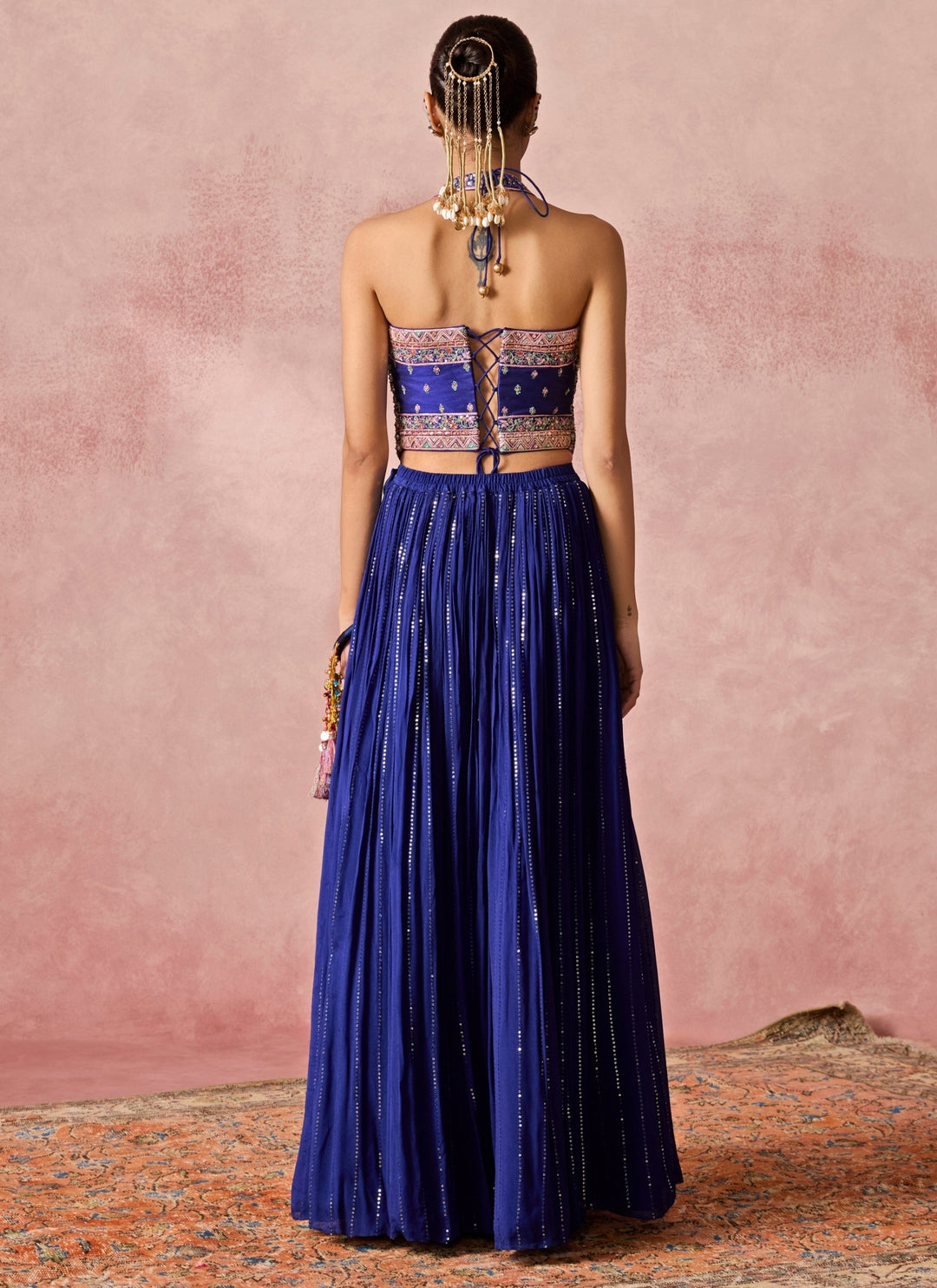Royal Blue Georgette Corset Lehenga Set