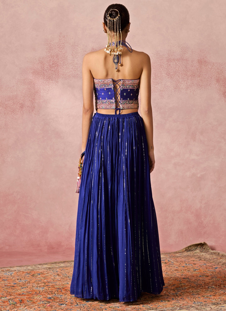Royal Blue Georgette Corset Lehenga Set