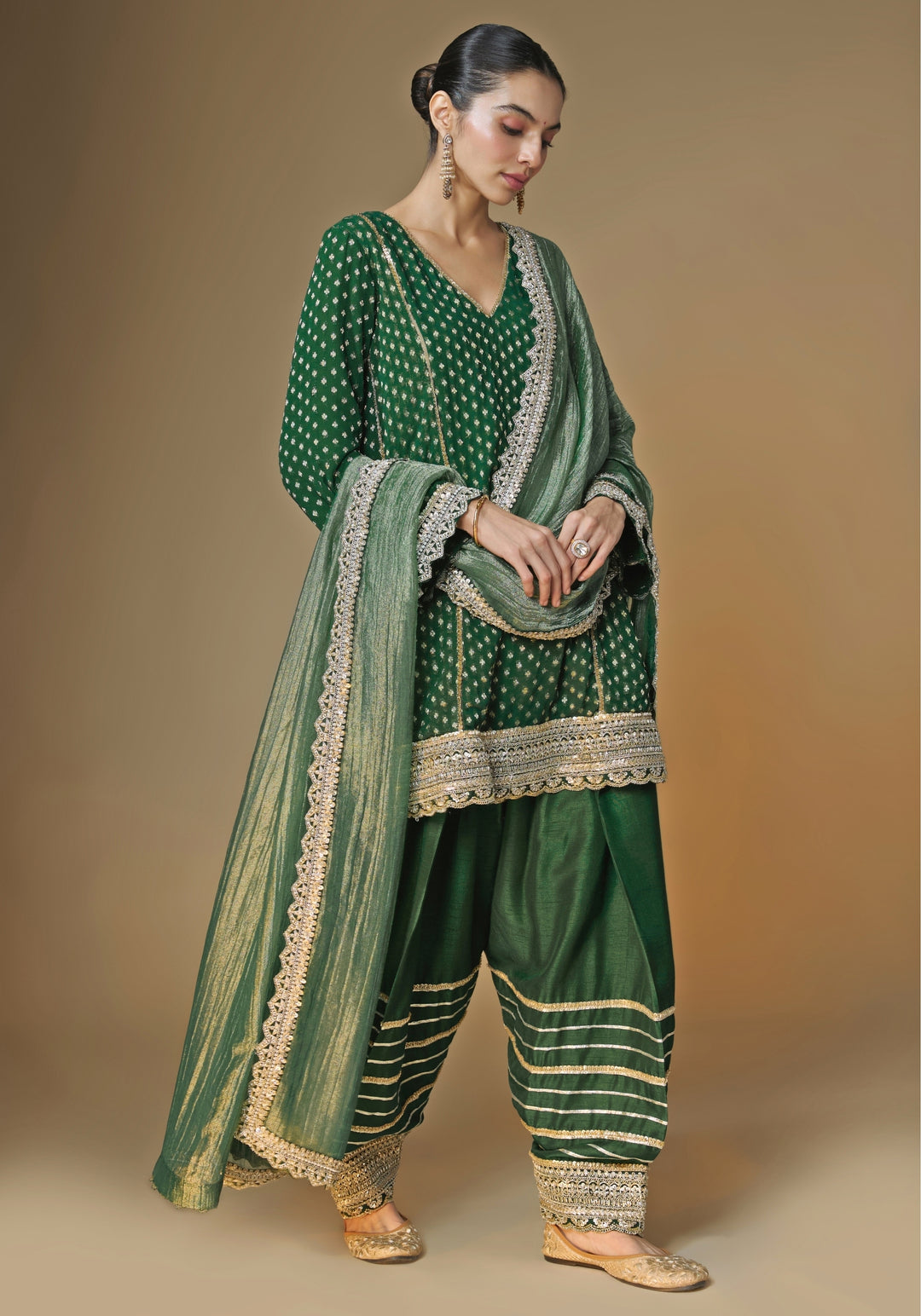 Emerald Green Silk Farshi Salwar Kurta Set