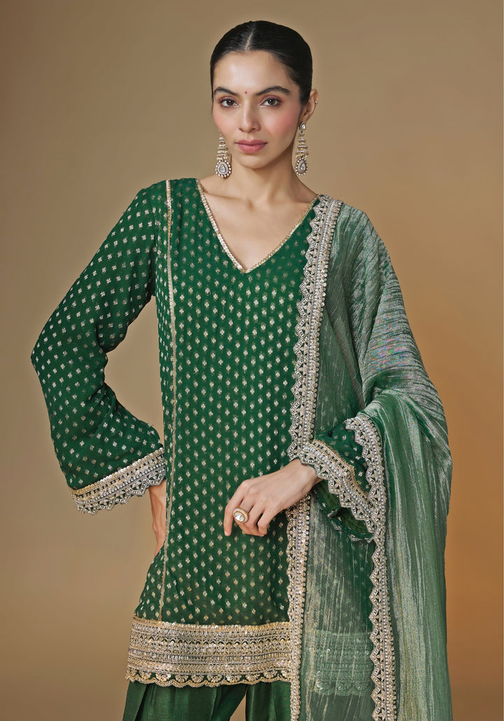 Emerald Green Silk Farshi Salwar Kurta Set