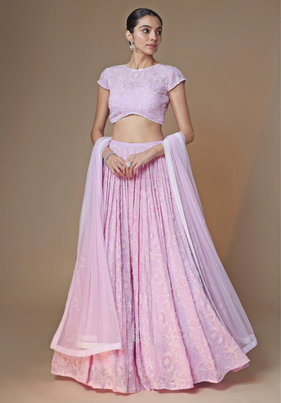Lilac Floral Georgette Lehenga Set