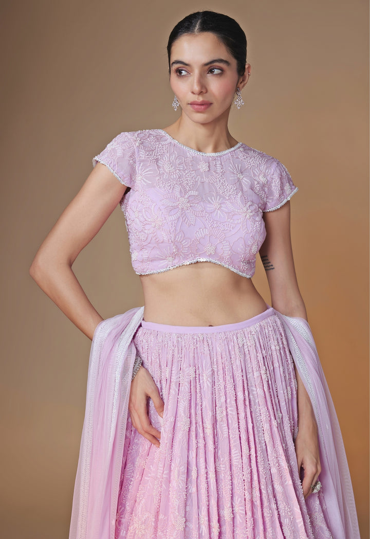 Lilac Floral Georgette Lehenga Set