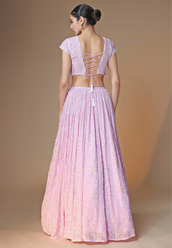 Lilac Floral Georgette Lehenga Set