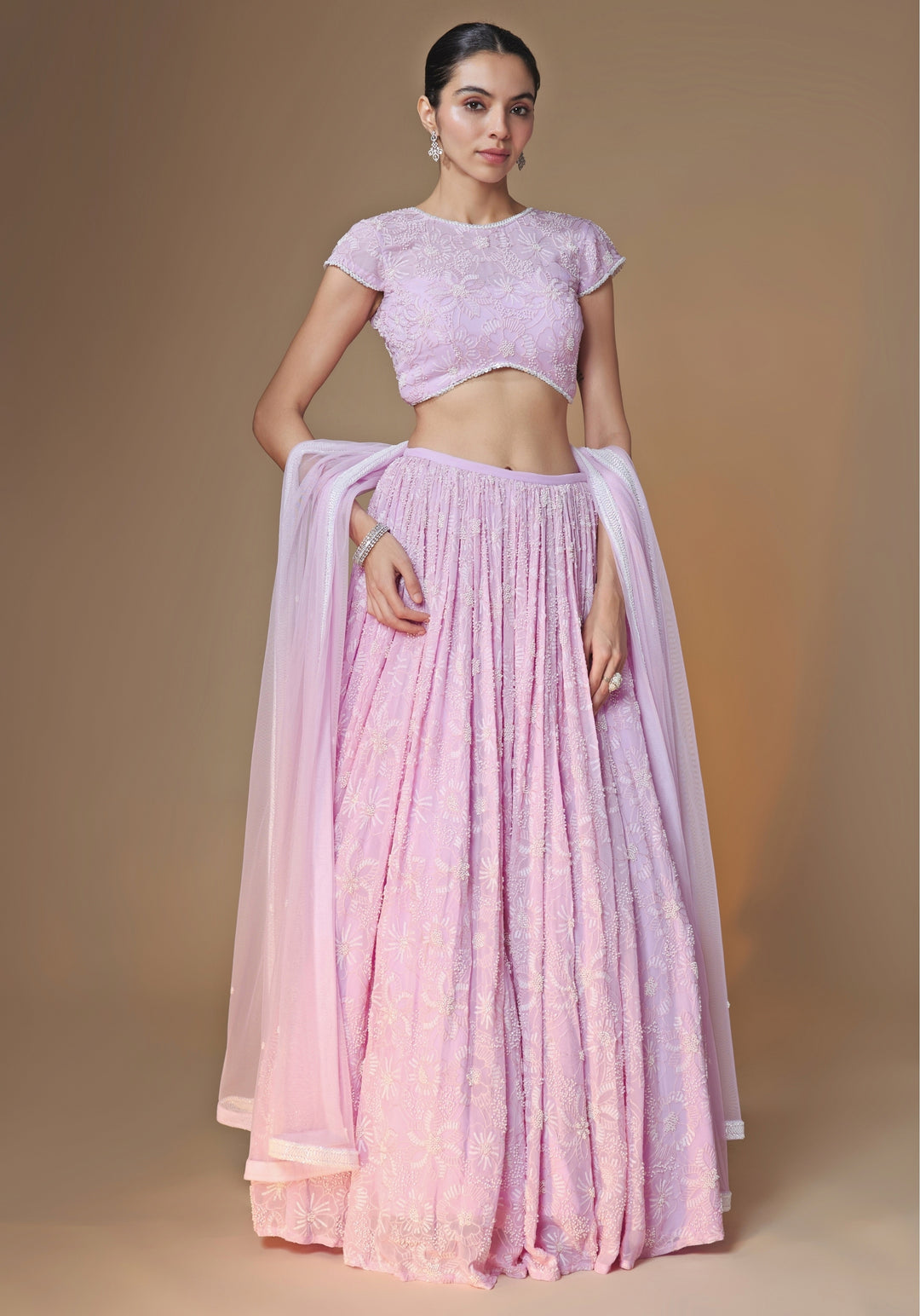 Lilac Floral Georgette Lehenga Set